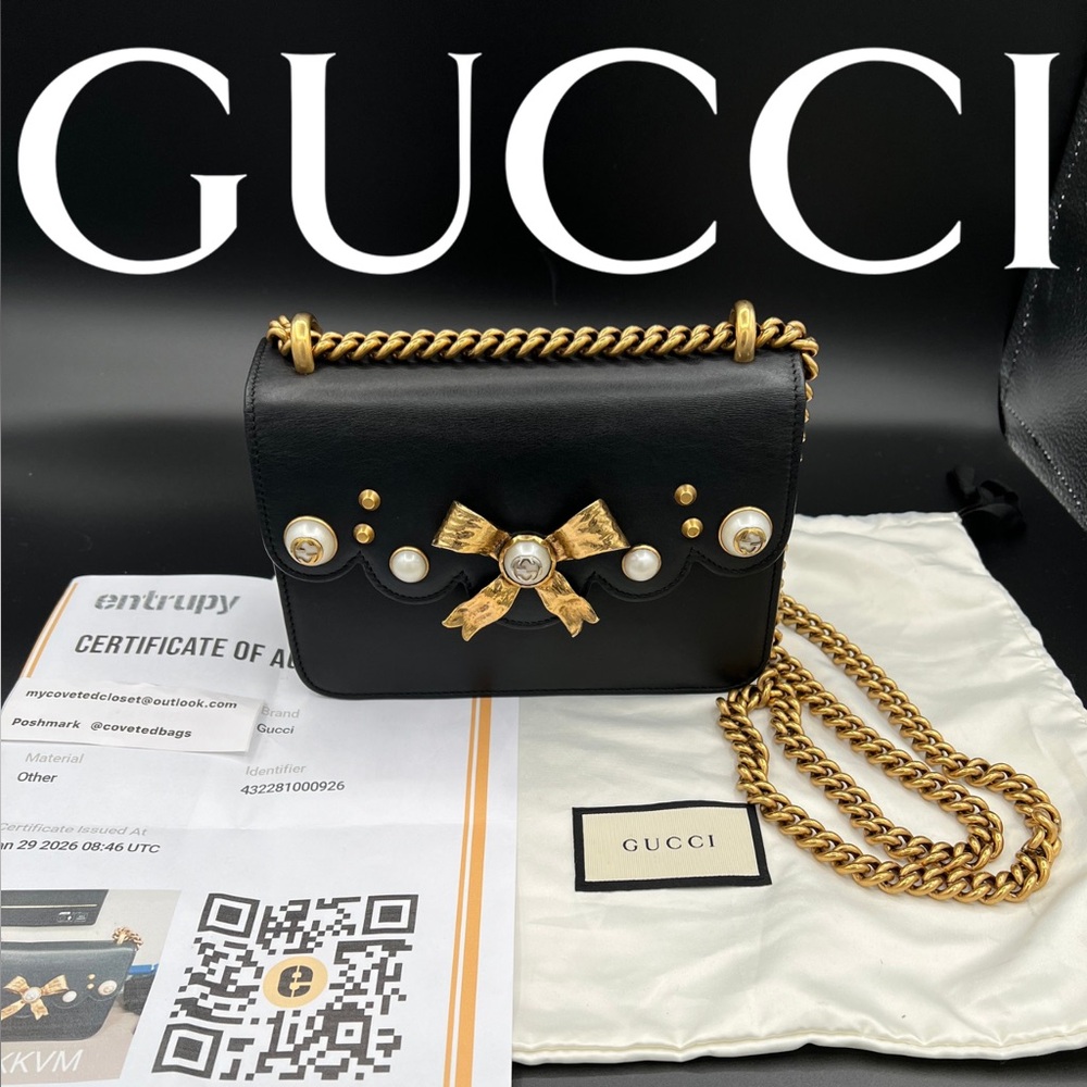 Gucci Small Peony Black Shoulder Bag with Gold Chain and Scalloped Flap😍